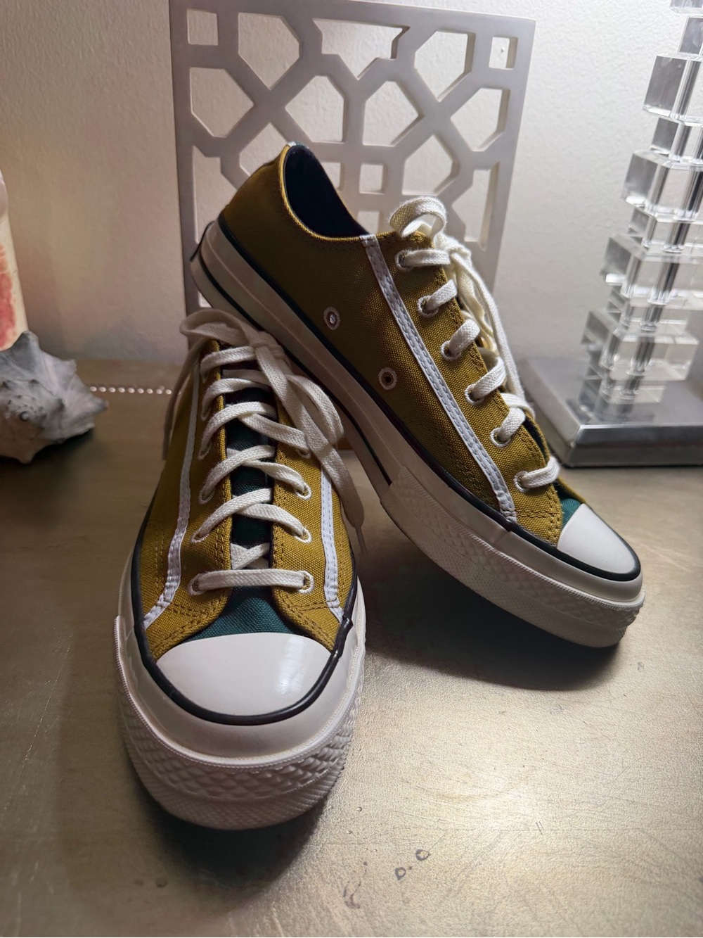 Converse Low-Top Canvas Sneakers in Mustard Yellow and Green
